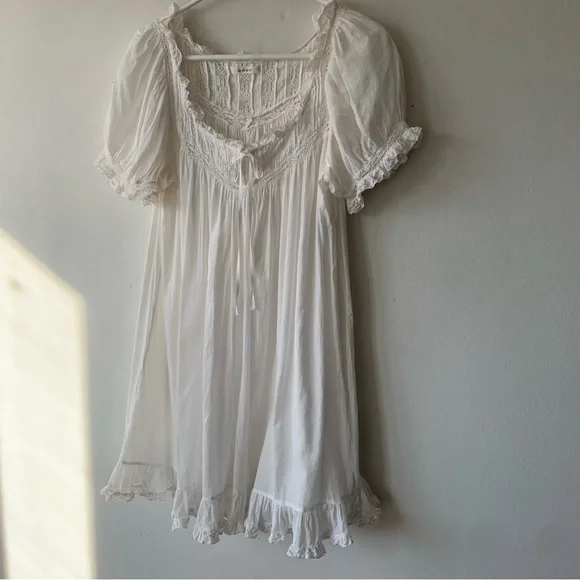 Doen Ainsley Cotton Ruffle Lace Babydoll Nightgown Mini Dress Salt White - Picture 6 of 12